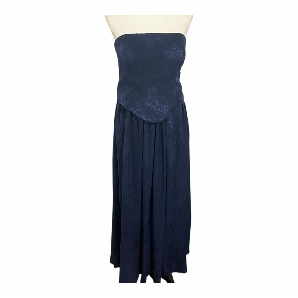 Azazie Midnight Blue Strapless Dress  with lace up corset top